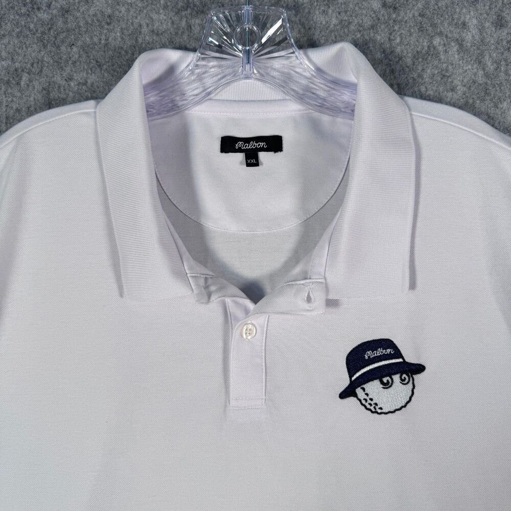 Malbon Golf Polo Shirt Mens 2XL White Short Sleeve Golf Casual Embroidered